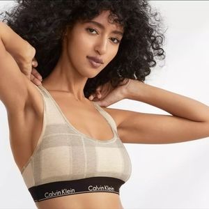 Calvin Klein Cotton Women's Modern Bralette F3785 Textured Plaid Logo Small